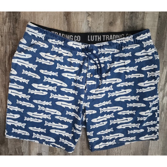 Duluth Trading Co Other - Duluth Trading Co Sleep Shorts Mens XL Blue Fish Print Cotton Knit Lounge Wear